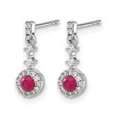 14k White Gold 1/6 carat Lab Grown Diamond VS/SI+ G+ and Cabochon Created Ruby Complete Dangle Post Earrings